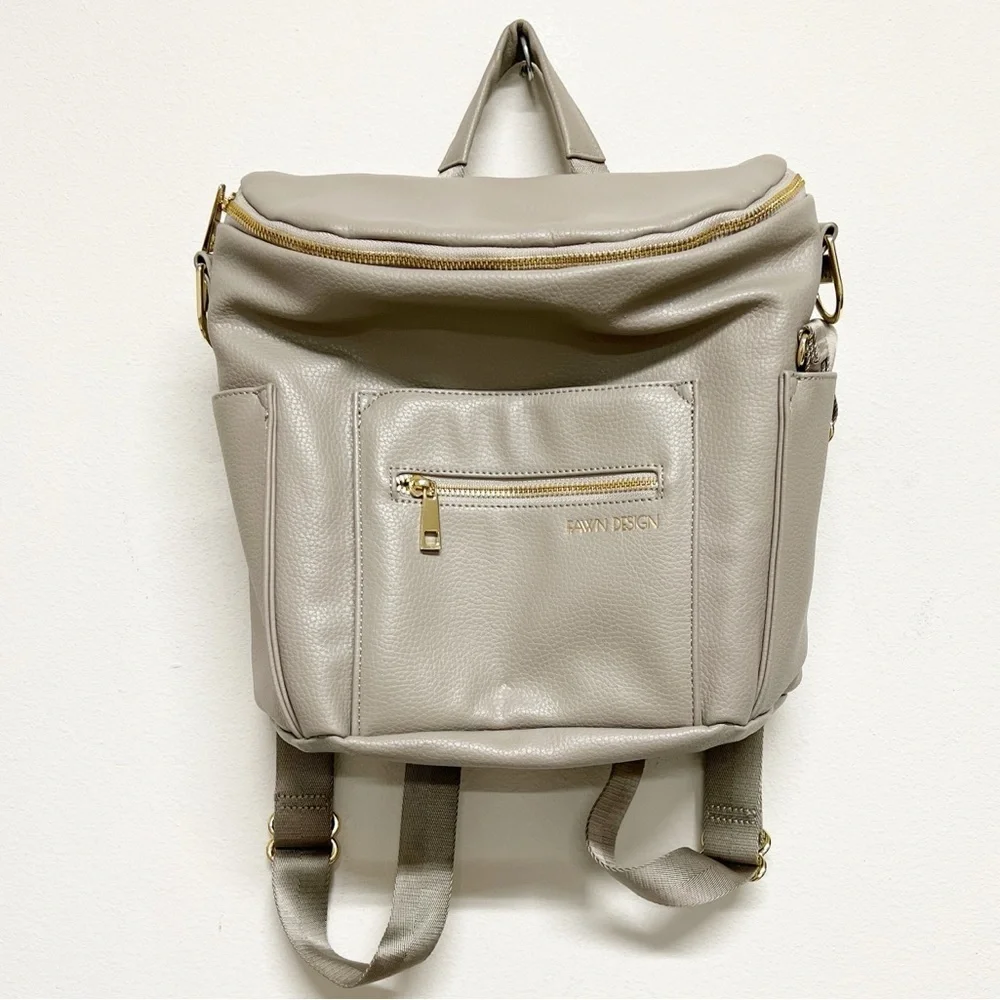 Fawn Design Gray Vegan Leather The Original 12 Pocket Diaper Bag Backpack